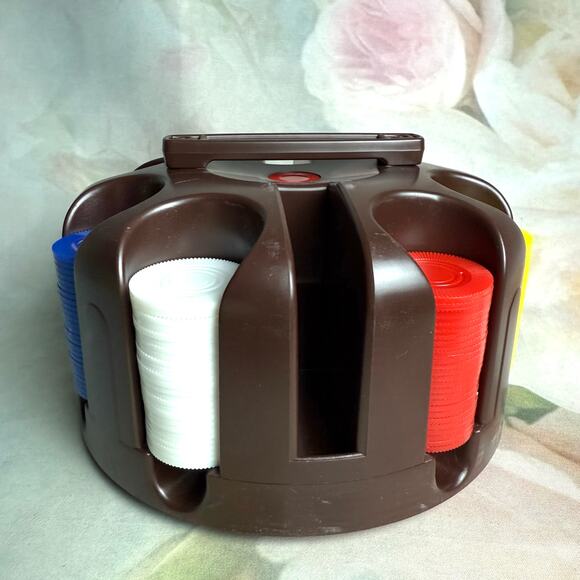 Vintage 70s Revolving Poker Rack With 200 Interlocking Chips - Picture 3 of 6